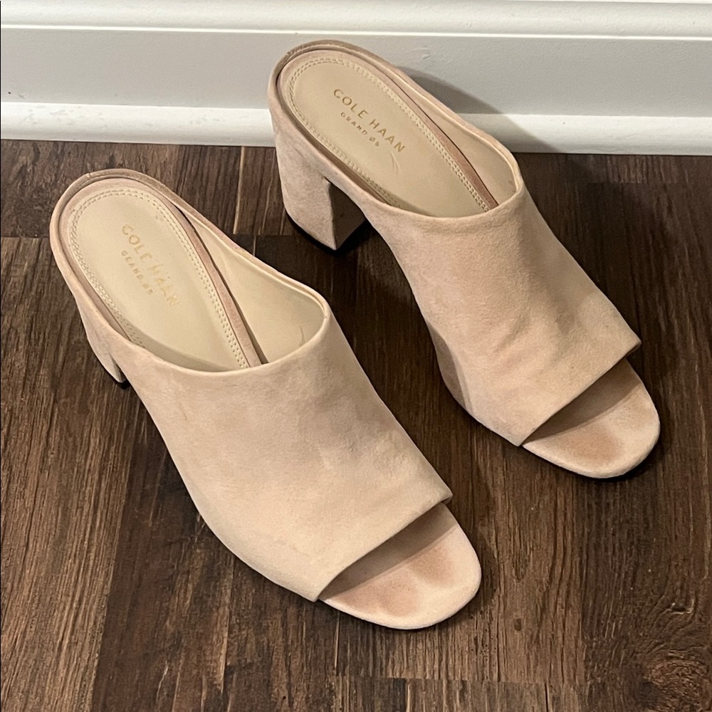 Cole Haan Women's Blush Suede Open-Toe Block Heel Mules